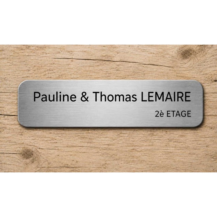 Plaque boite aux lettres ARGENTEE, BORDS arrondis, adhésive, gravure Lettres noires à Grenoble