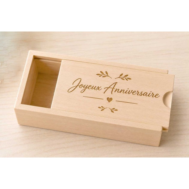 Coffret en bois brut couvercle coulissant personnalisé boîte cadeau