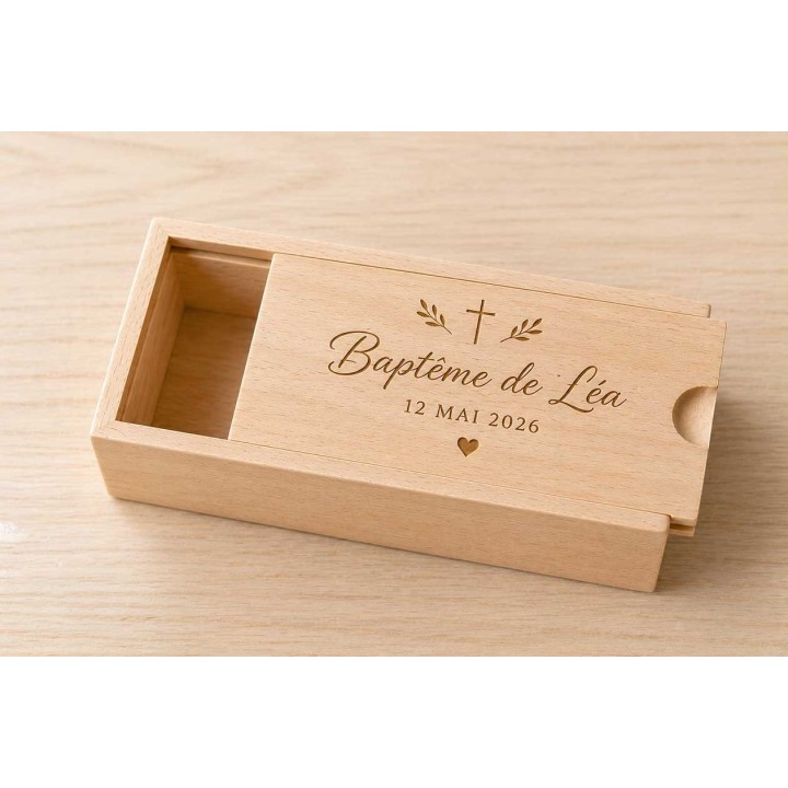 COFFRET  boite en bois cadeau de baptême fille couvercle coulissant personnalisé gravé a Grenoble