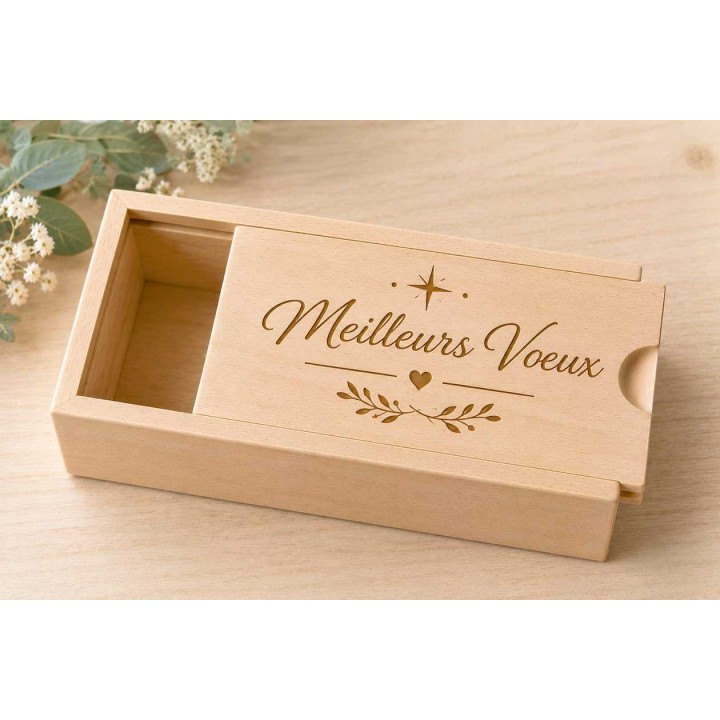 COFFRET boite en bois cadeau meilleurs vœux couvercle coulissant personnalisé gravé a Grenoble