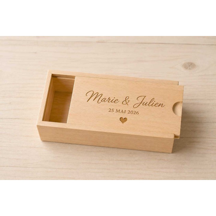COFFRET  boite en bois cadeau mariage couvercle coulissant personnalisé gravé a Grenoble