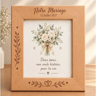 cadre photo en bois de hêtre personnalise design floral pour cérémonie mariage a Grenoble