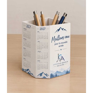 Pot a crayon en guise de calendrier et CARTE de VŒUX personnalisé logo entreprise Grenoble