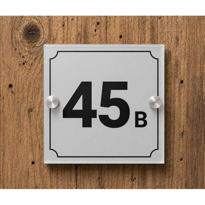 plaque plexiglas  argent/gris numéro de rue, plaque immeuble, marquage numéro, plaque carre