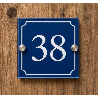 plaque plexiglas BLEUE numéro de rue, plaque immeuble, numéro en blanc, FORME carre