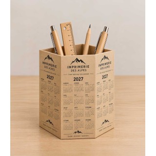 Pot a crayon en guise de calendrier en papier Krafft ou CARTE de VŒUX personnalisé logo entreprise