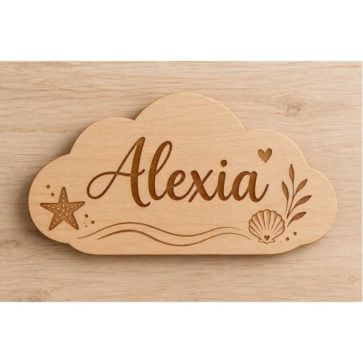 plaque en BOIS porte chambre enfant en forme de nuage gravée à Grenoble