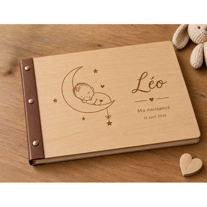 ALBUM  DE NAISSANCE garçon  en bois  personnalise  livre photo BOIS GRAVE, pour insérer vos photos