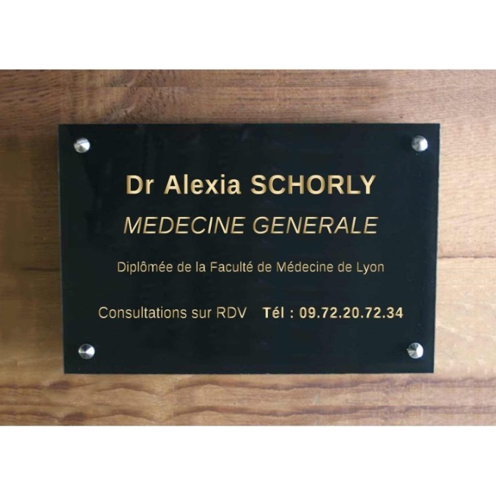 plaque professionnelle plexiglas noire, lettres OR