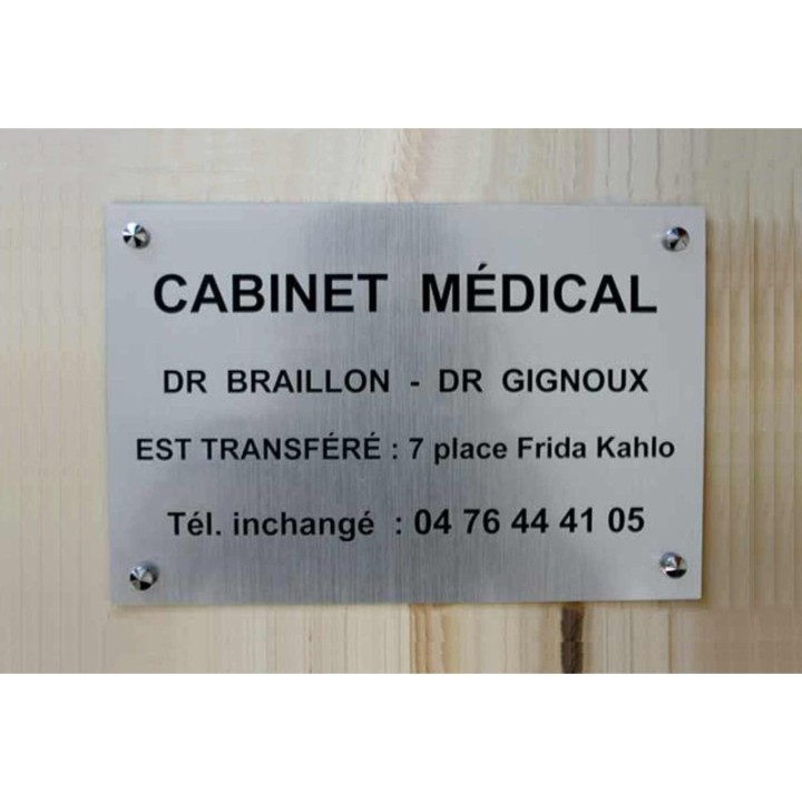 plaque professionnelle PCV ARGENT, gravure noire