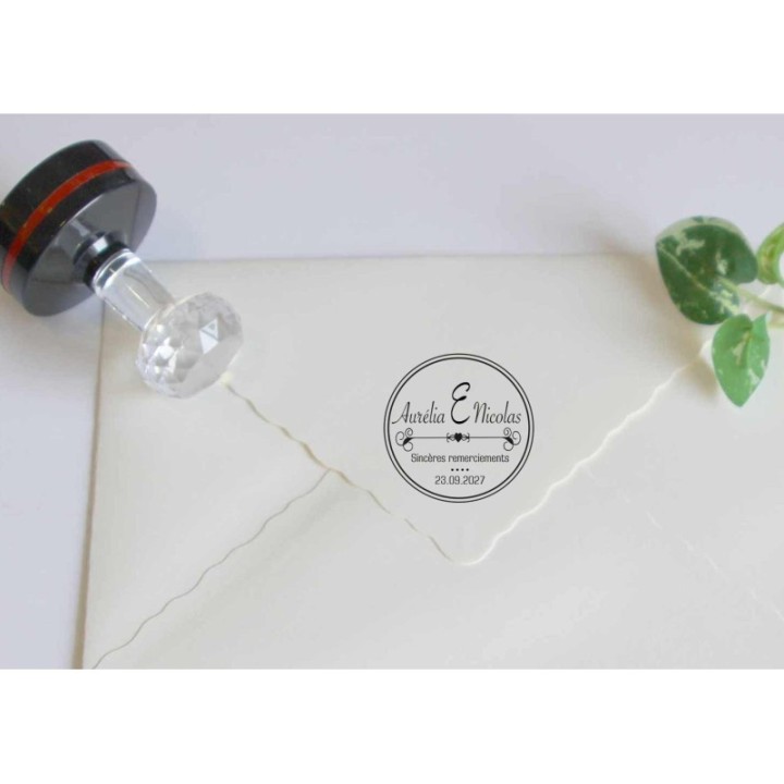 Tampon scrapbooking 2 prénoms, mariés, date de mariage