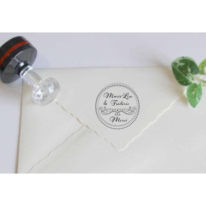 tampon scrapbooking mariage arabesque, alliances, 2 prénoms