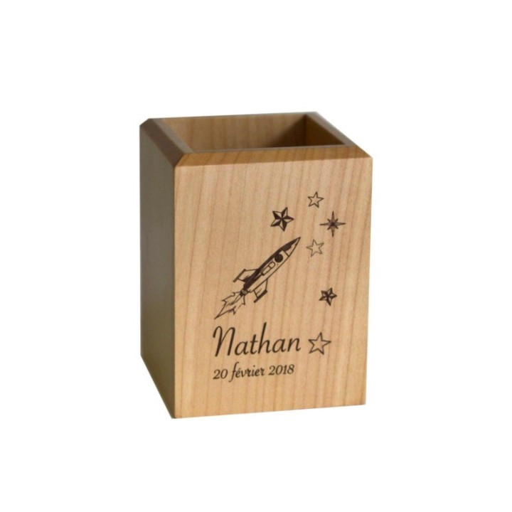 pot à crayon en bois de hêtre gravé, personnalisé LOGO