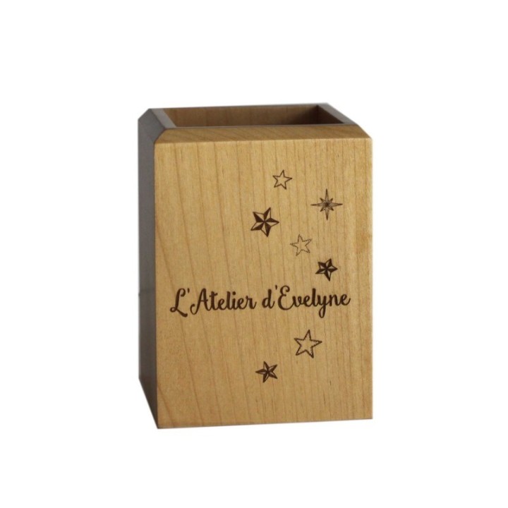 Pot à crayon en bois de hêtre gravé, design des étoiles A GRENOBLE