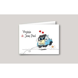 Faire part mariage 2CV retro bleu