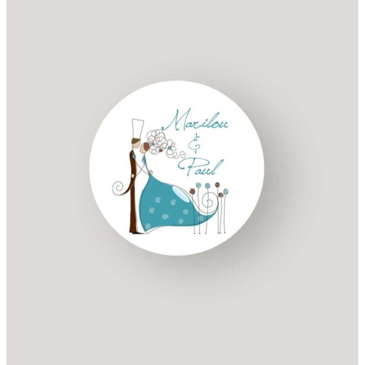 Etiquette Ronde mariage  graphisme les mariés "Charlène"