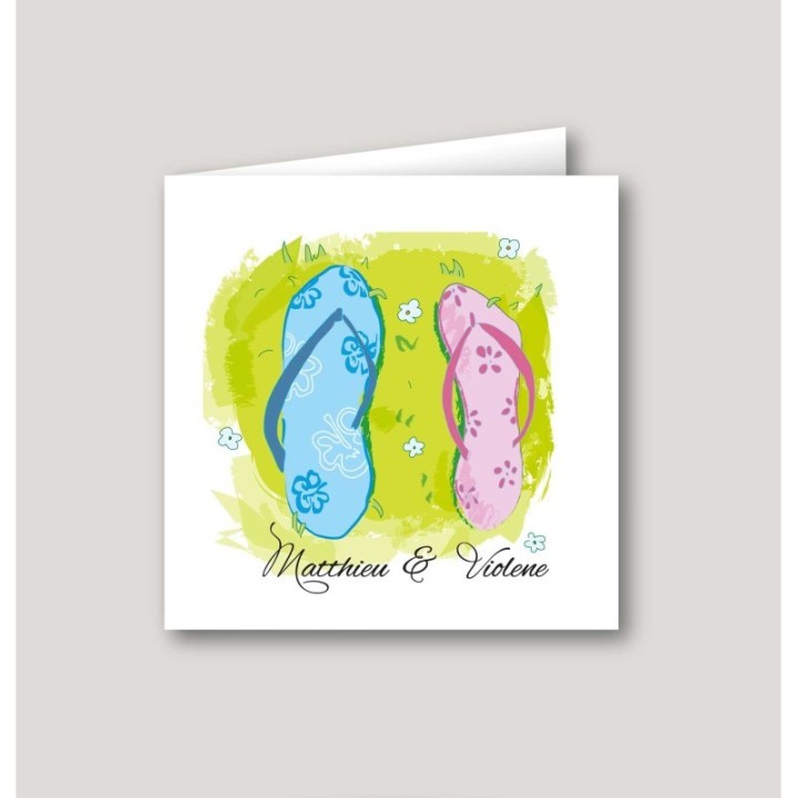 Faire part mariage design les tongs fille et garçon