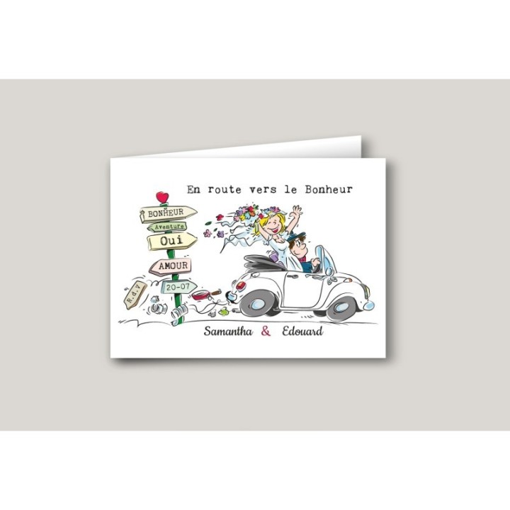 Faire part mariage en voiture décapotable COCCINELLE VW