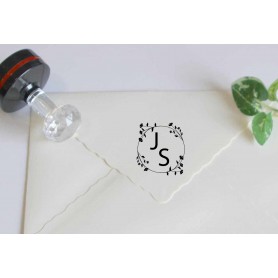 tampon encreur rond scrapbooking  feuillages 2 initiales