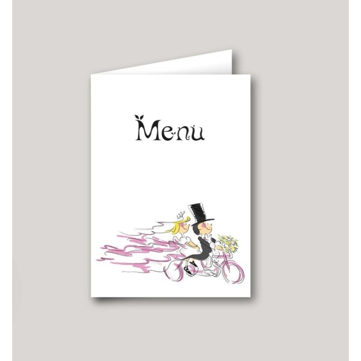 Carte menu mariage en vélo