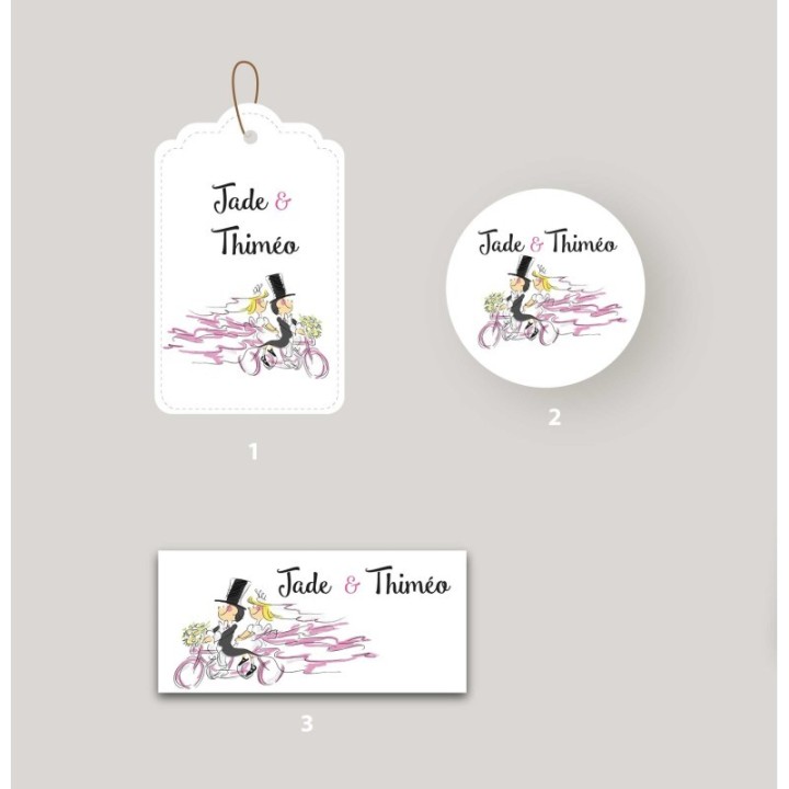 Étiquette les maries en vélo