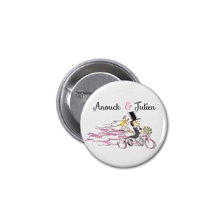 Badge personnalisé les maries en vélo