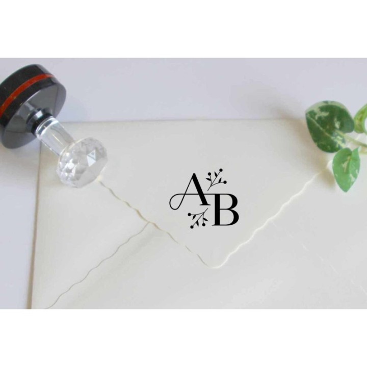 tampon carte, faire part lettres & initiales feuillages