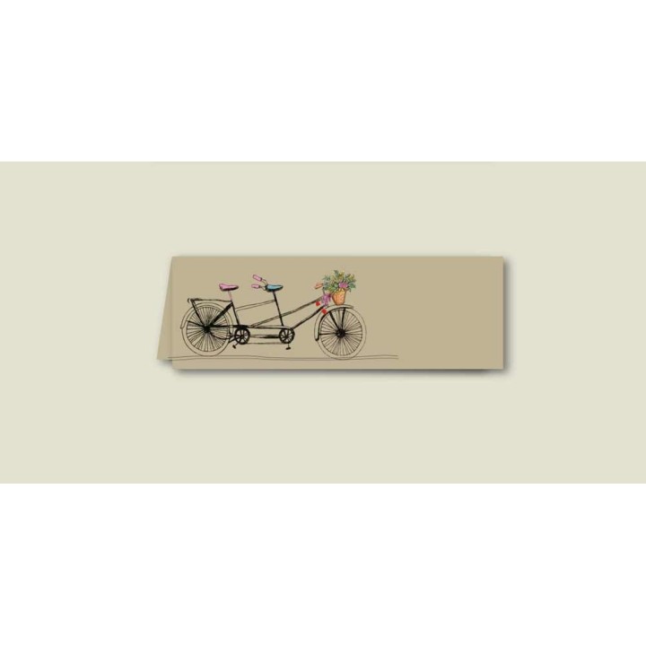Marque place de mariage en papier kraft naturel, amoureux en vélo tandem  tricycle, vélo à deux