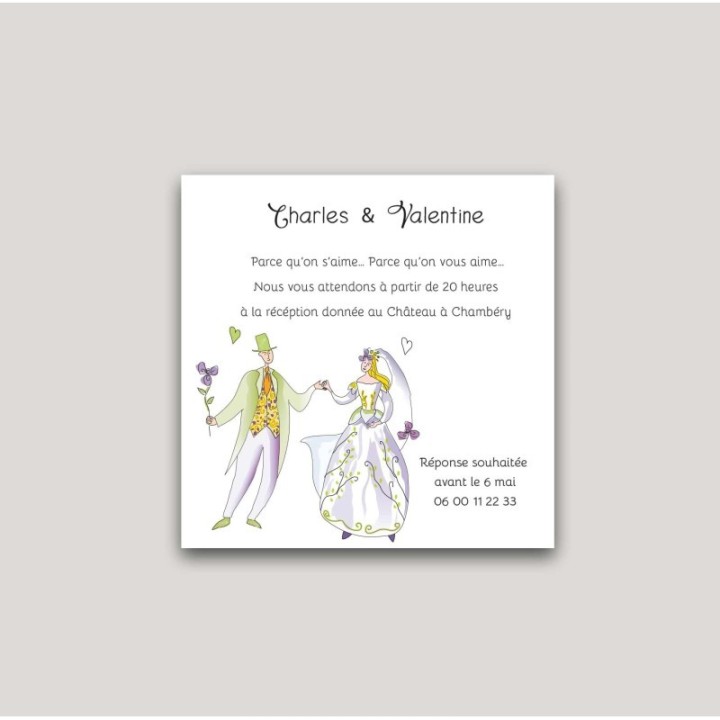 Carte diner mariage  Narcisse couple vintage