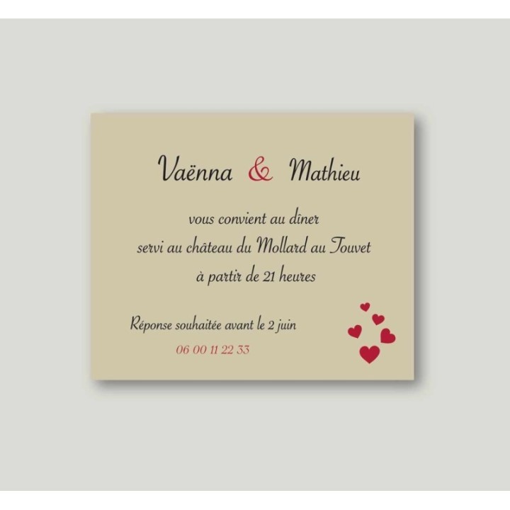carte diner au mariage cœur artistique en papier kraft imprime à Grenoble