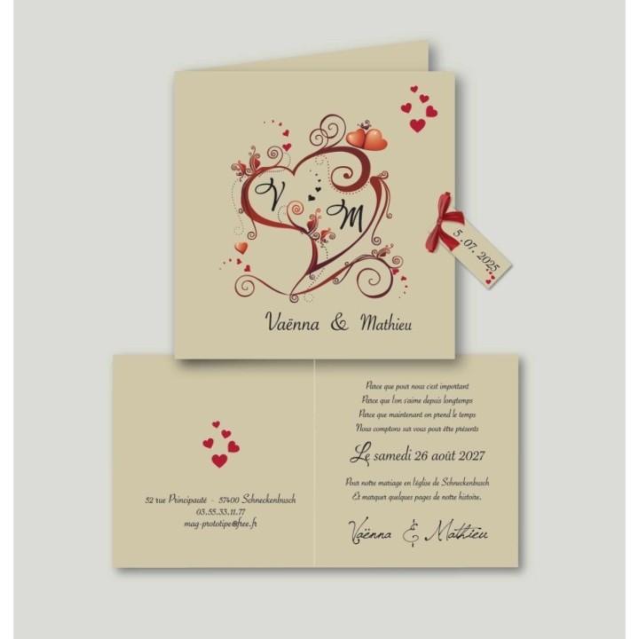 faire part  mariage invitation en kraft naturel cœur art déco, a Grenoble