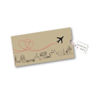 Pochette mariage kraft naturel, thème voyage