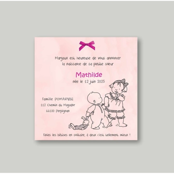 faire part de naissance,  ROSE DESSIN NAÏFS