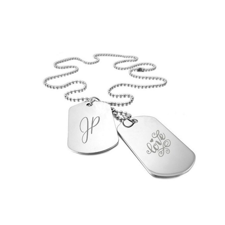 COLLIER PLAQUE STYLE MILITAIRE, DOG TAG personnalisée