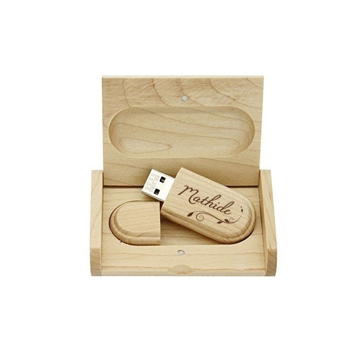 CLÉ USB ET COFFRET ÉCRIN EN BOIS NATUREL GRAVE