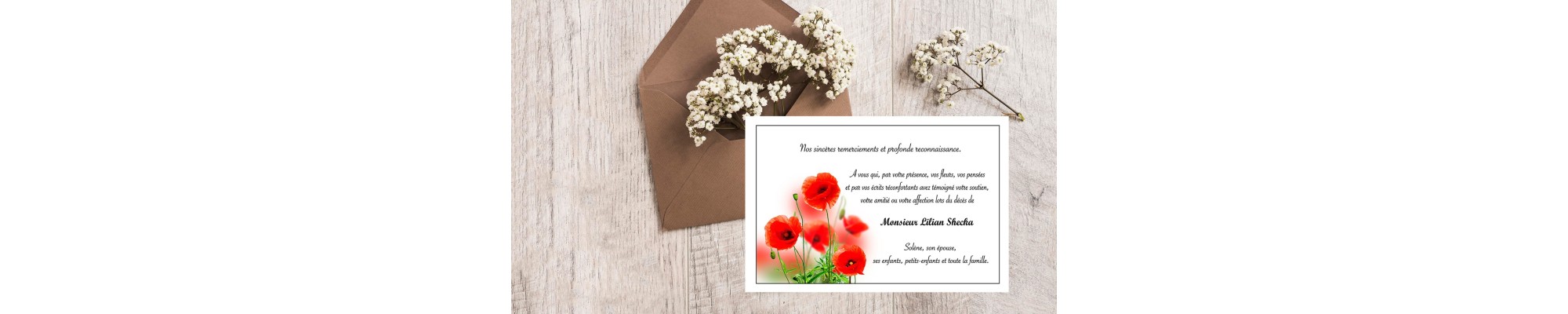 Carte de remerciements de décès fleurs suite aux condoléances