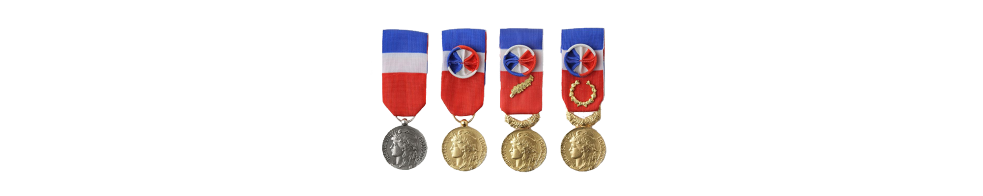 Medaille du travail 4 echelons, Argent, vermeil, Or, grand or, gravee