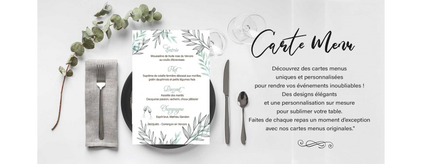 Carte menu mariage personnalisee repas de noces, design vintage humour